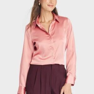 a new day Pink Satin Button Down Shirt